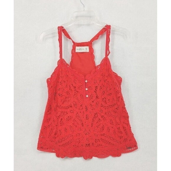 Abercrombie & Fitch Top Womens XS-S Hot Pink Tank Lace Crochet Detailed Cropped - Picture 12 of 12